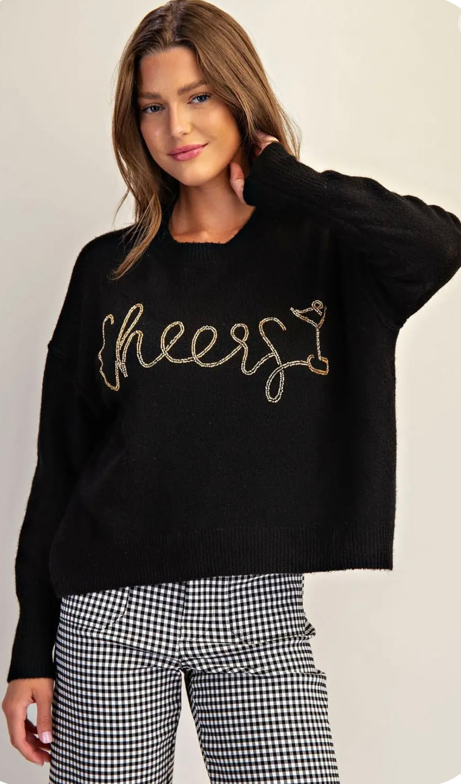 Black Beaded Cheers Sweater