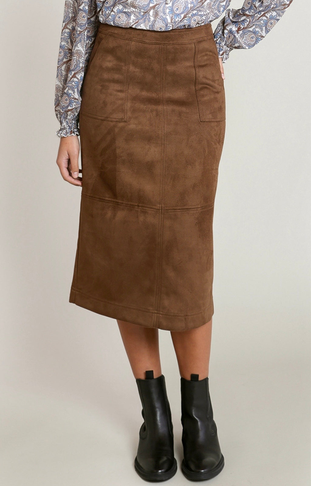 Caramel Suede Slit Skirt