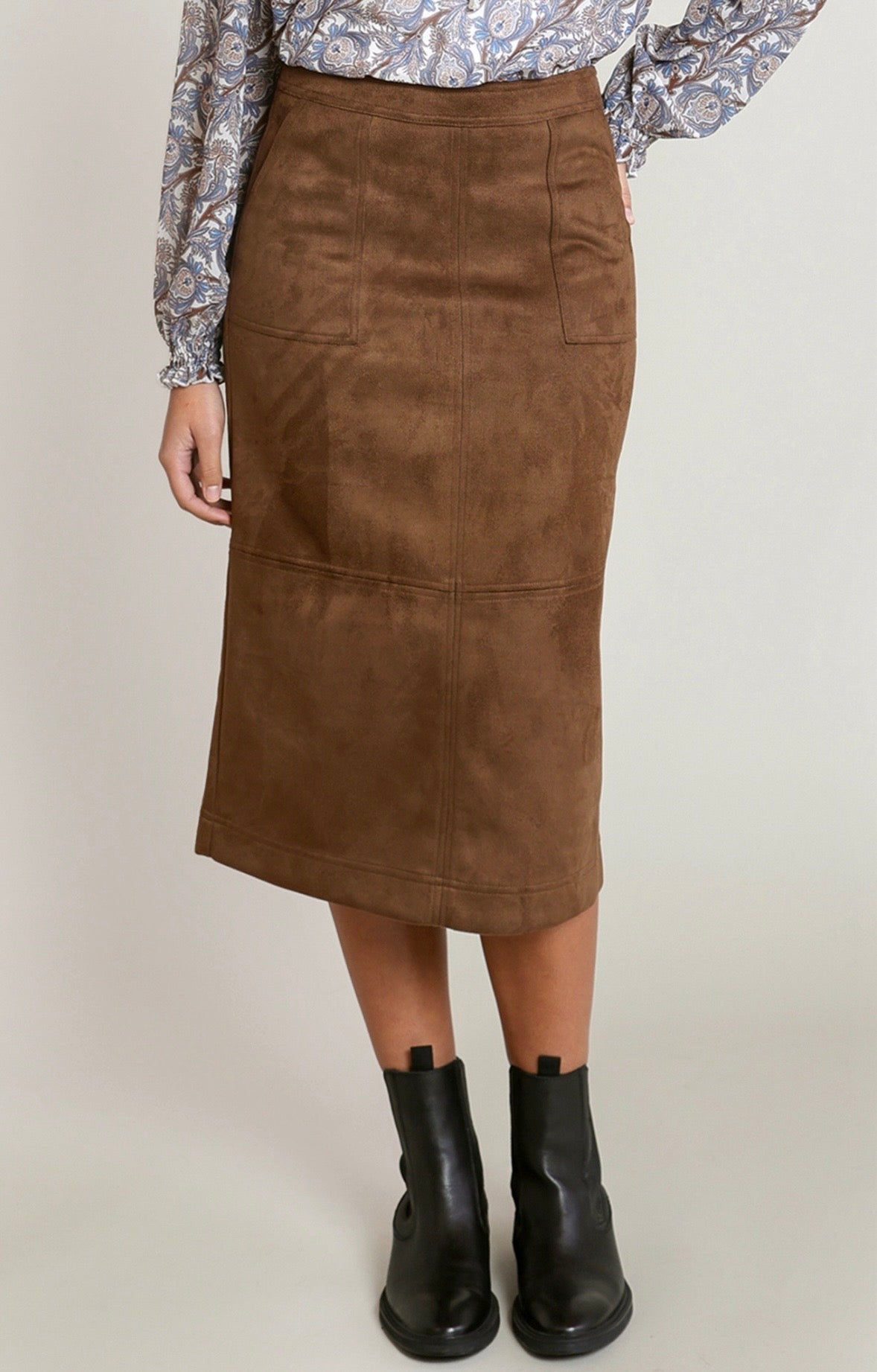 Caramel Suede Slit Skirt