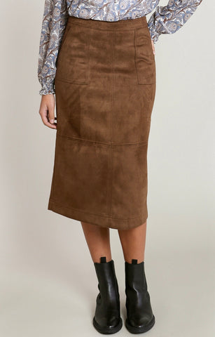 Caramel Suede Slit Skirt