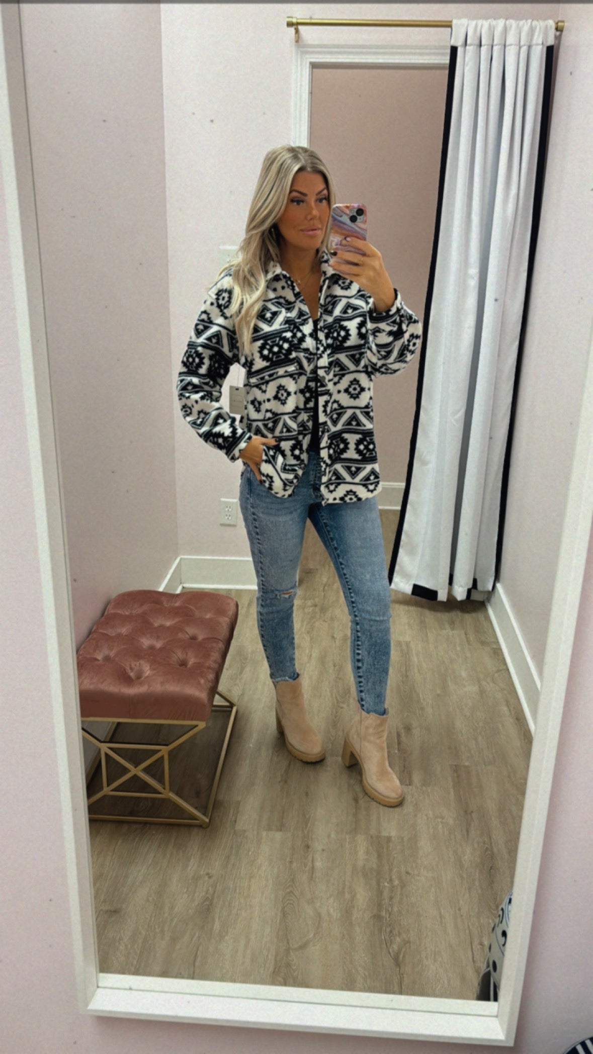 Black Aztec Fleece Shacket