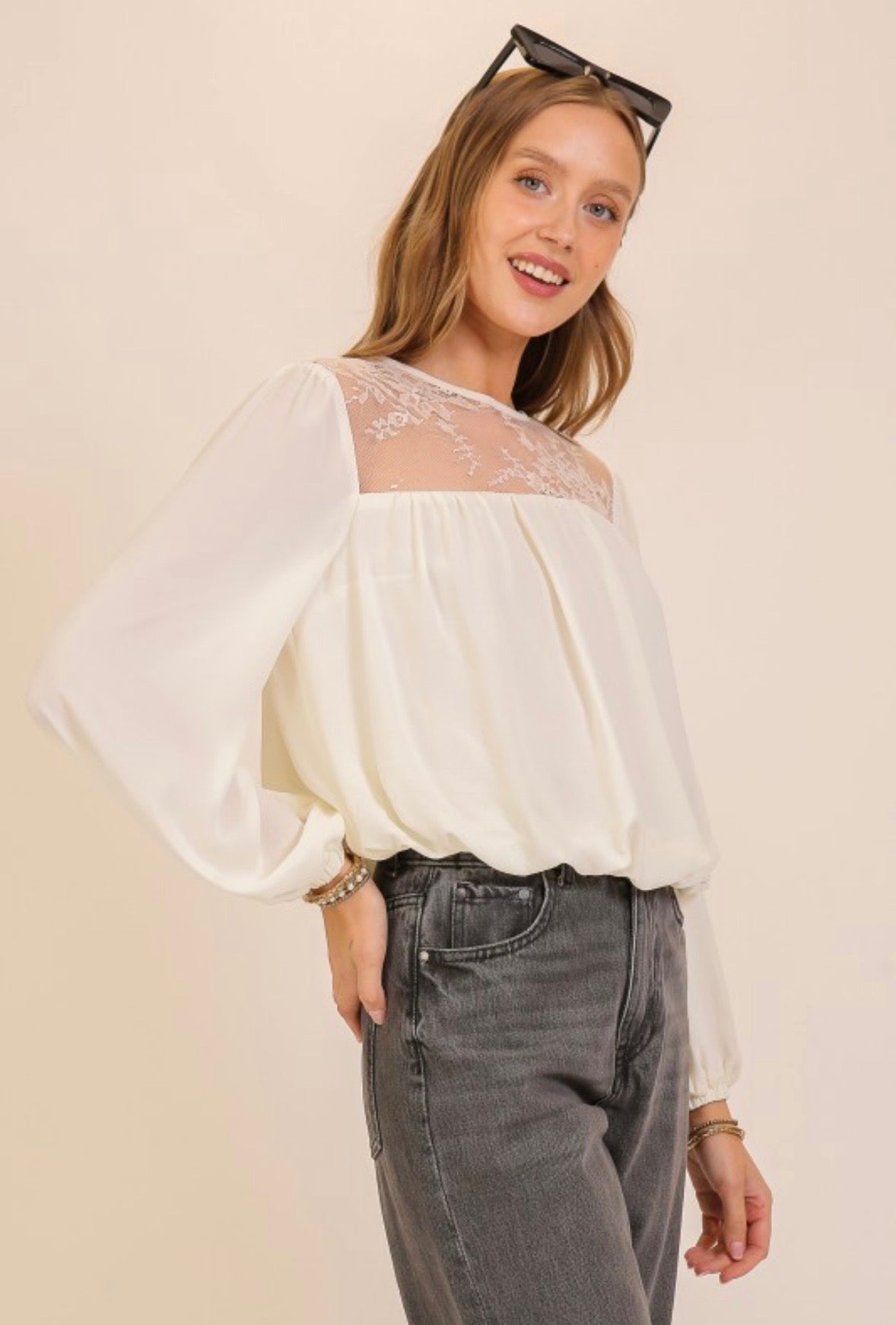 Ivory Lace Balloon Blouse