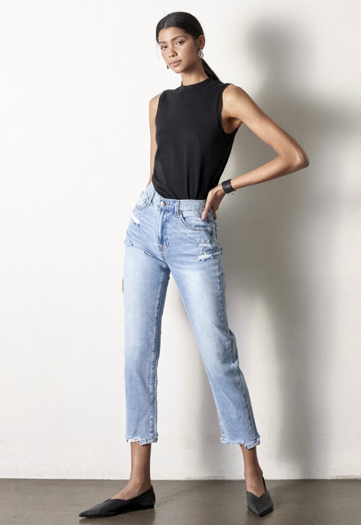 Medium Wash High Rise Girlfriend Jeans