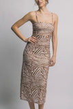Brown Zebra Ruched Midi Dress