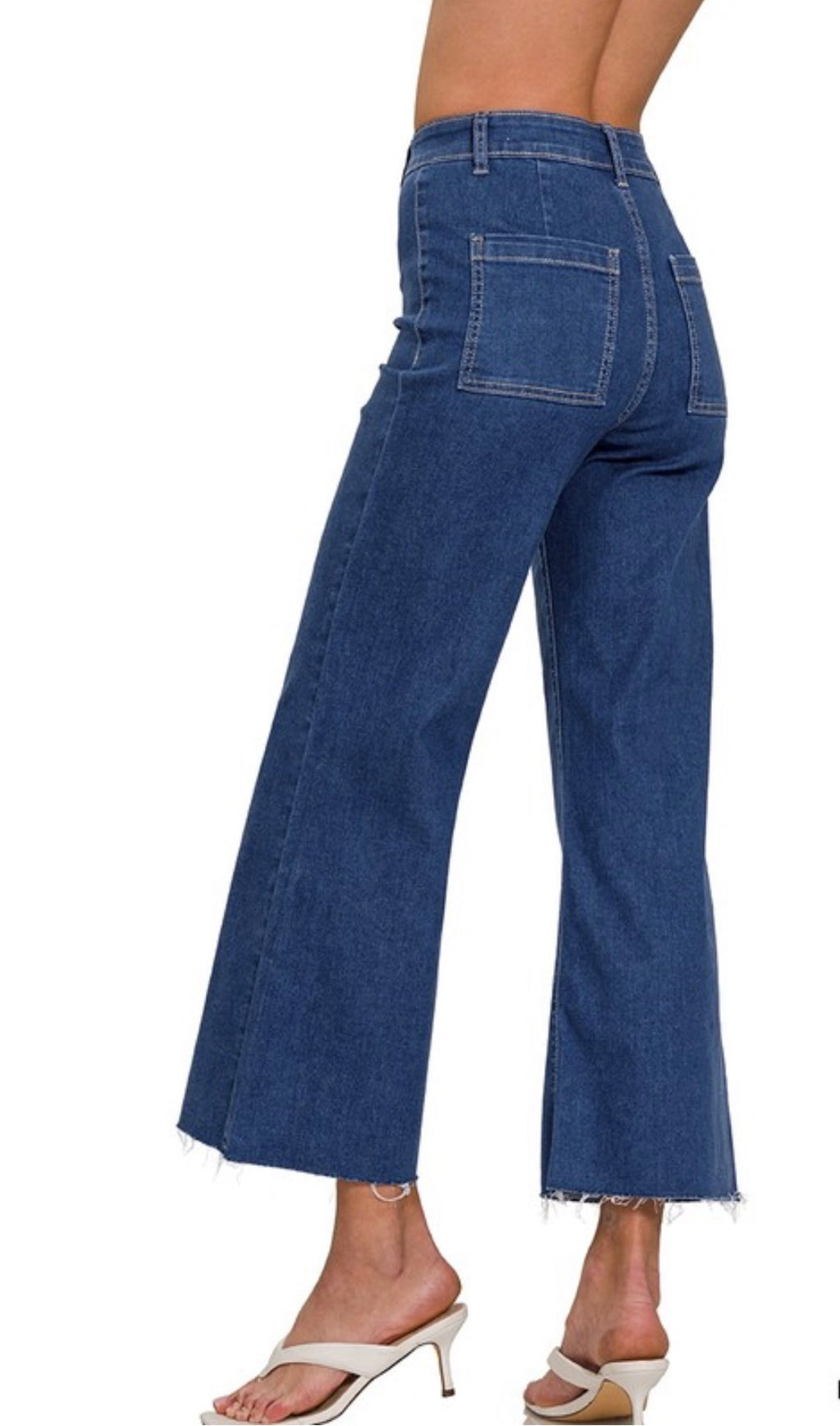 Darkwash Cropped Wide Leg Jeans