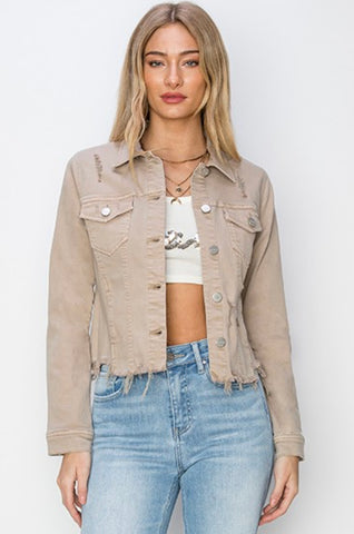 Taupe Distressed Denim Jacket