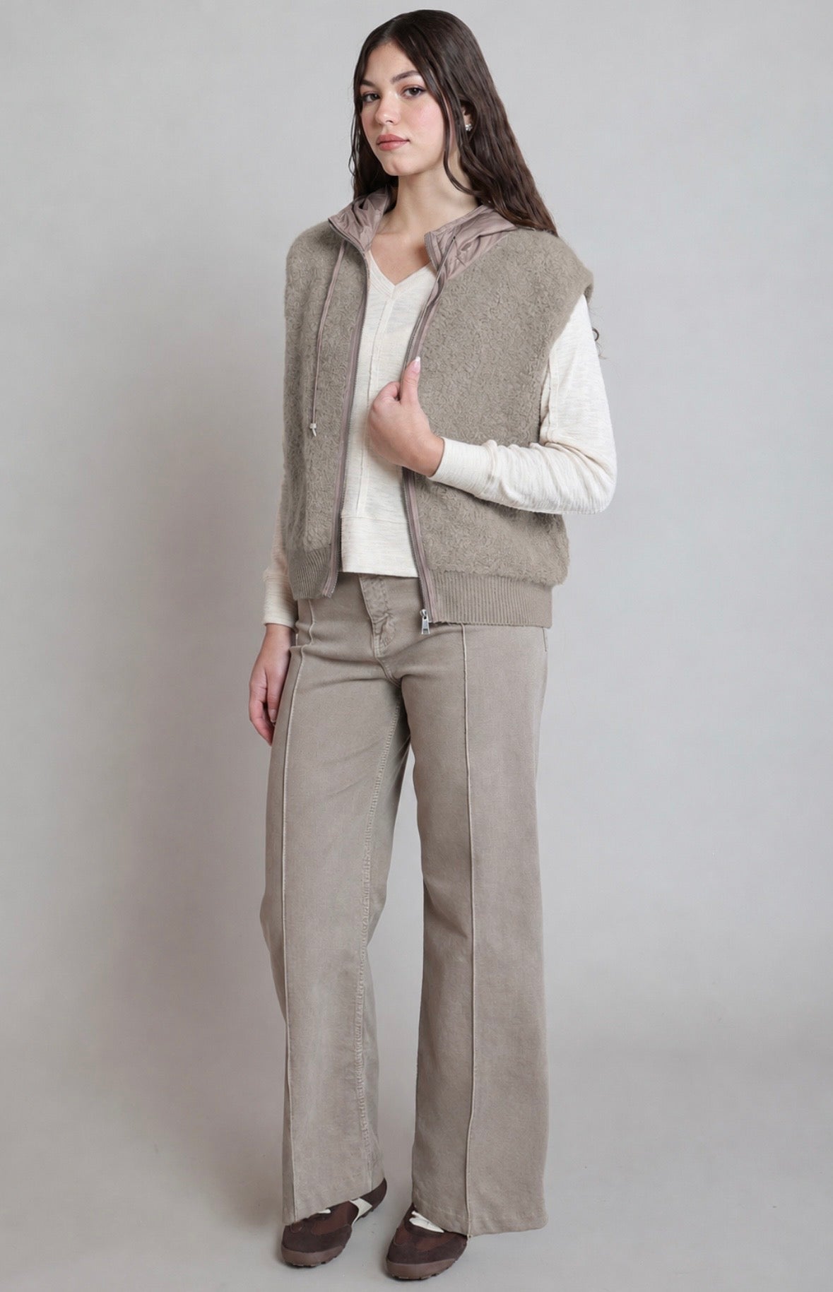 Grey Sherpa Hooded Vest
