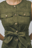 Olive Suede Belted Vest