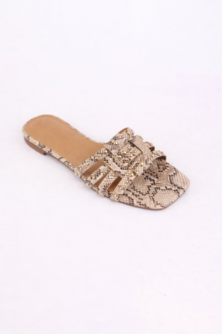 Beige Snake Studded Sandals