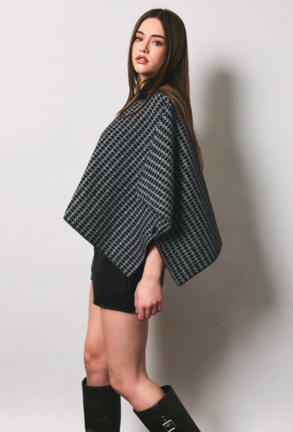 Grey Houndstooth Poncho