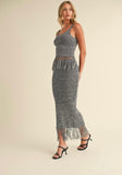 Grey Crochet Tassel Skirt Set