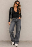 Black Studded V-Neck Top
