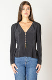Black Button Peplum Top