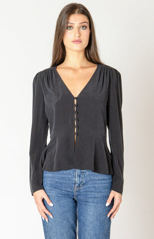 Black Button Peplum Top