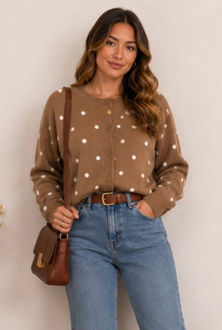 Tan Polka Dot Cardigan