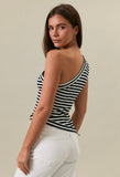 Navy Stripe One Shoulder Top