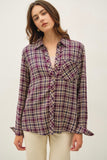 Plum Plaid Button Down Top