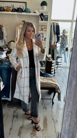 Cream Plaid Duster Jacket