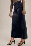 Sea Blue Velvet Midi Skirt