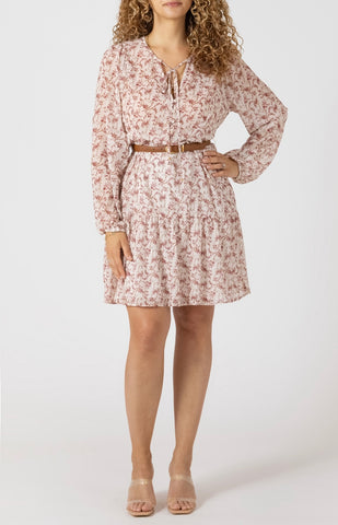 Floral Vine Sheer Belted Dress
