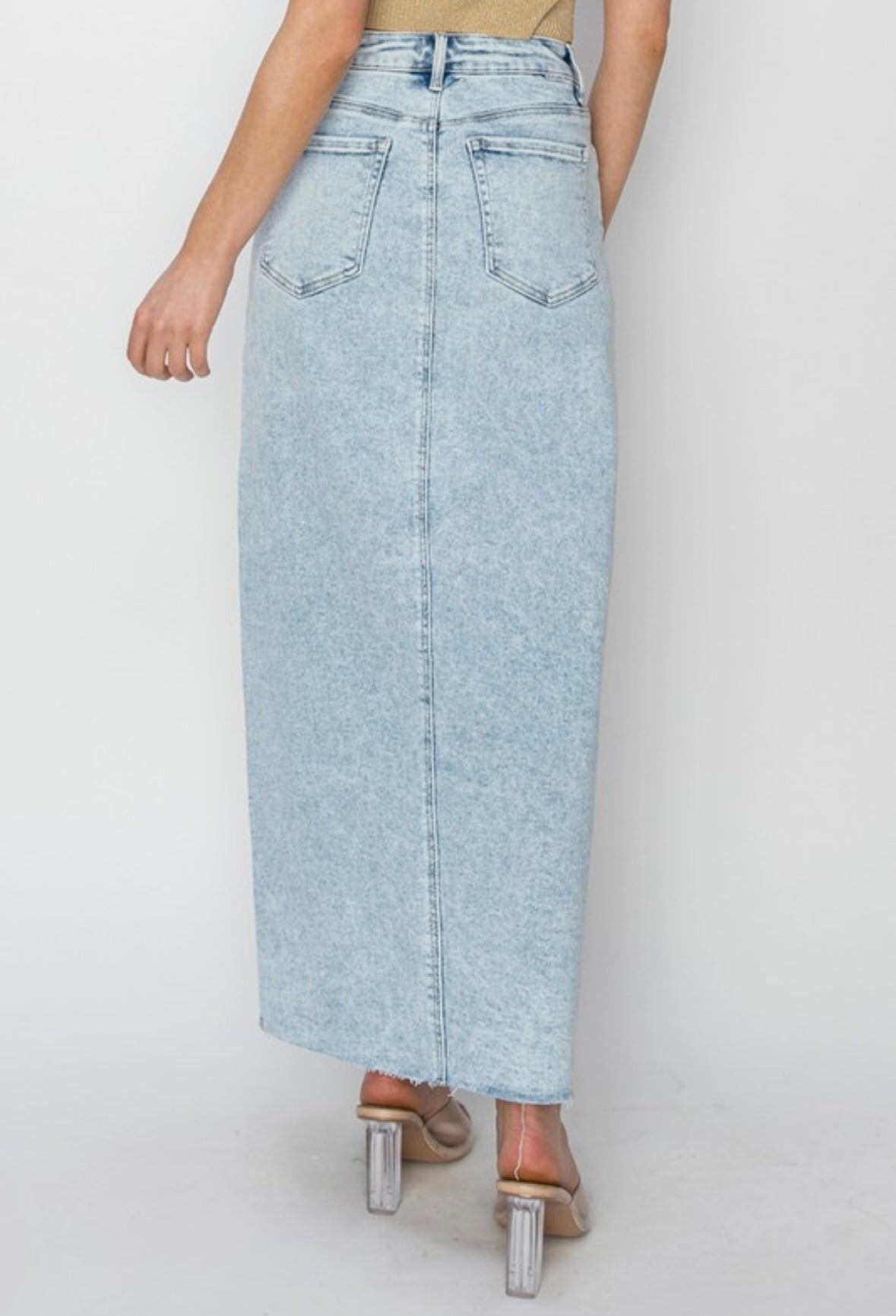 High Rise Denim Slit Maxi Skirt