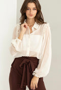 Ivory Sheer Ruffle Button Down
