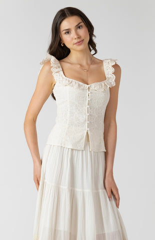 Ecru Eyelet Ruffle Tank