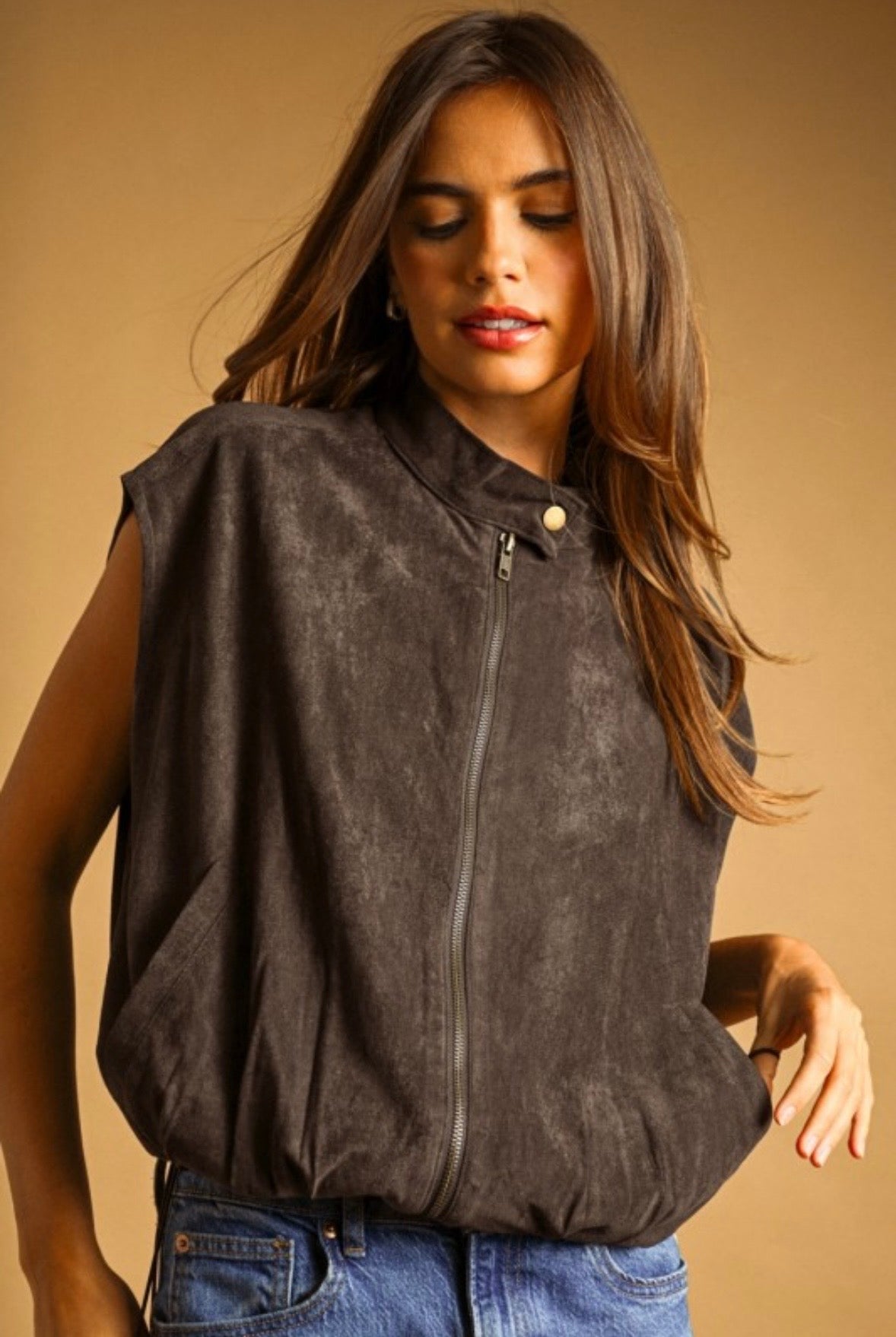 Charcoal Suede Bubble Vest