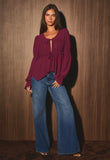 Wine Tie Peasant Blouse