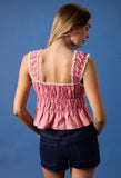 Red Tiered Lace Trim Tank Top