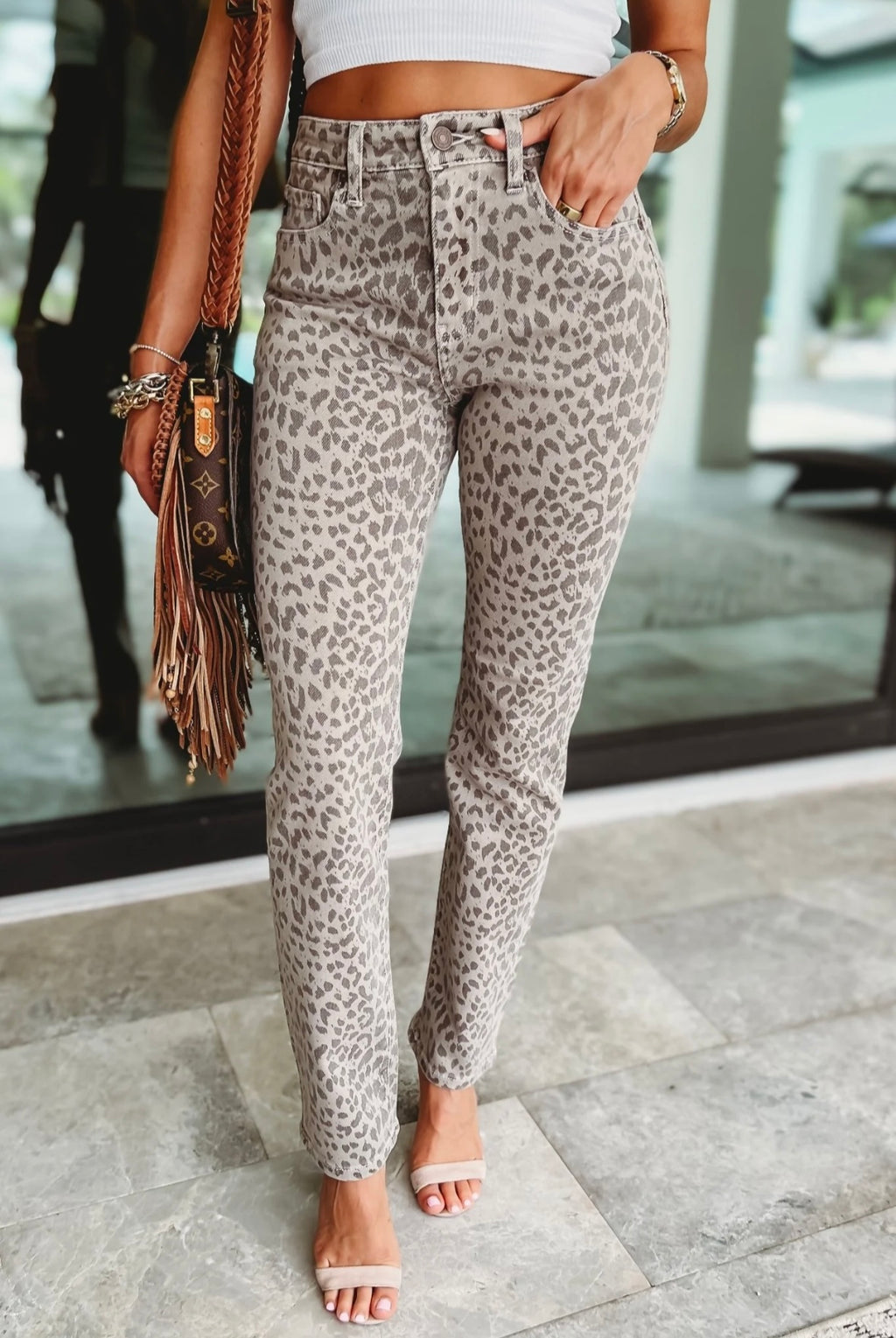 Kelsey Leopard Hi Rise Jeans