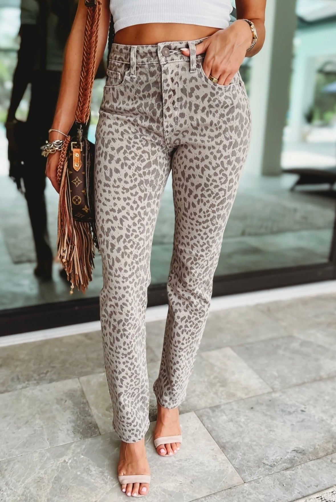 Kelsey Leopard Hi Rise Jeans