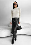 Black Leatherlike Slit Skirt