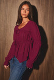 Wine Tie Peasant Blouse