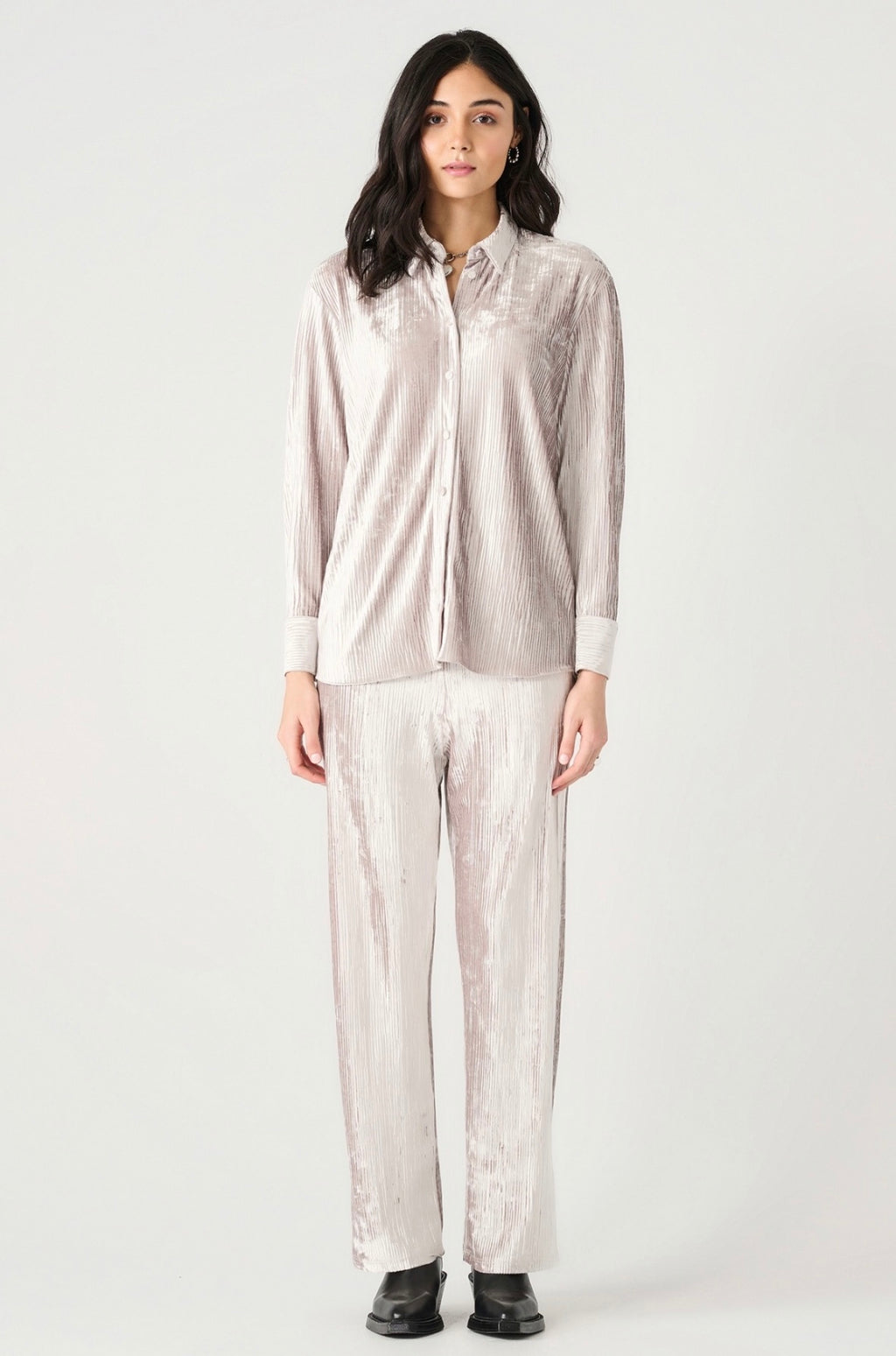 Champagne Textured Velvet Button Down
