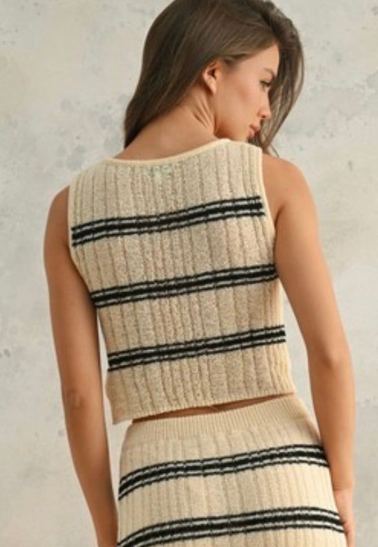 Cream Stripe Crop Vest