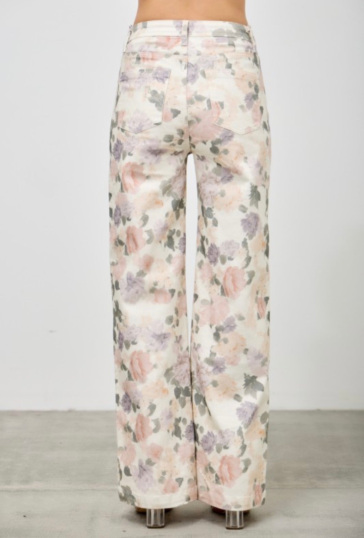 Cream Floral Wide Leg Jeans