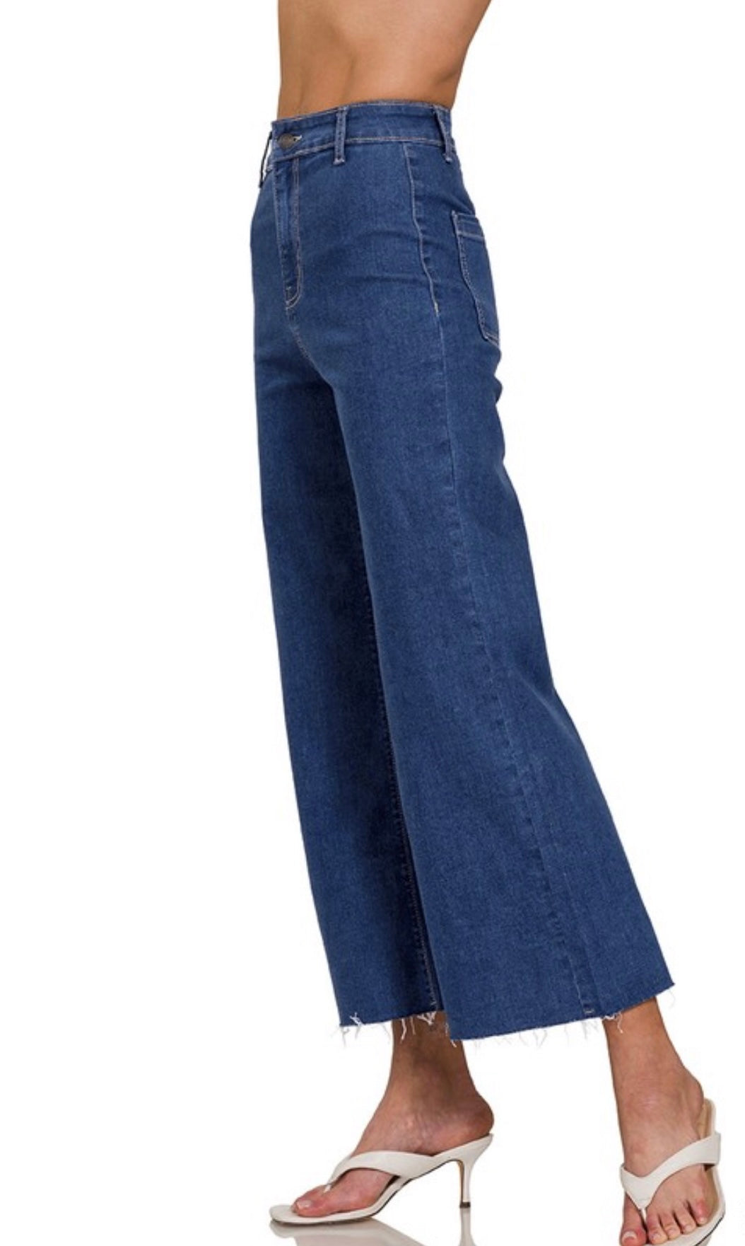 Darkwash Cropped Wide Leg Jeans