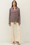 Plum Plaid Button Down Top