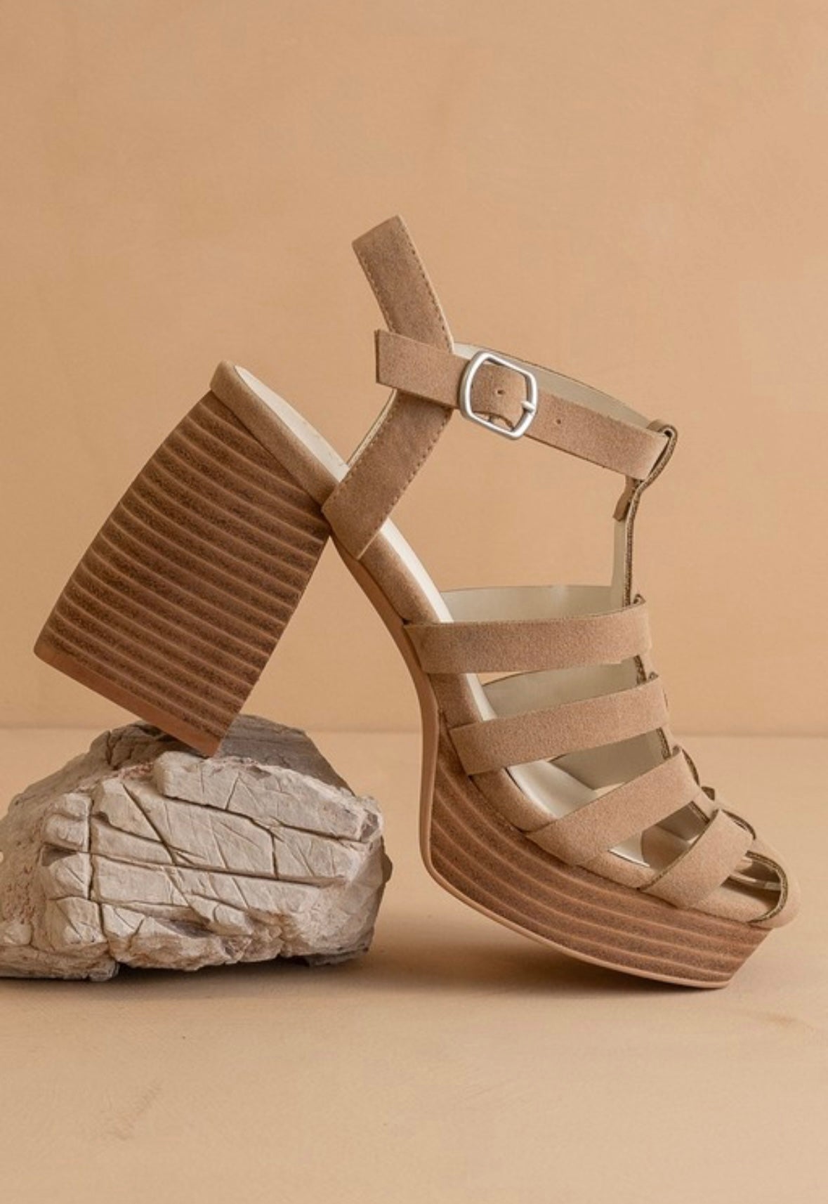 Khaki Hailee Gladiator Platform Heels