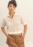 Cream Striped Collard Sweater
