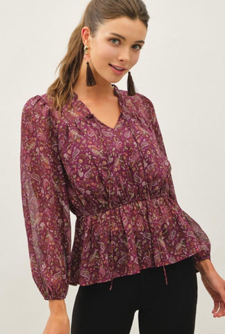 Plum Paisley Peasant Top