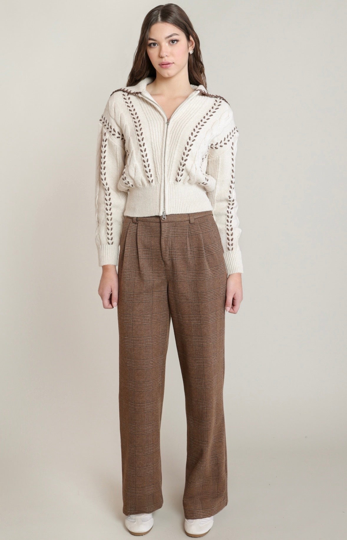Oatmeal Knit Bomber Sweater