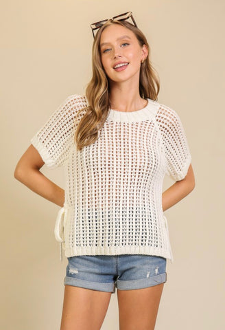 Cream Side Tie Sweater