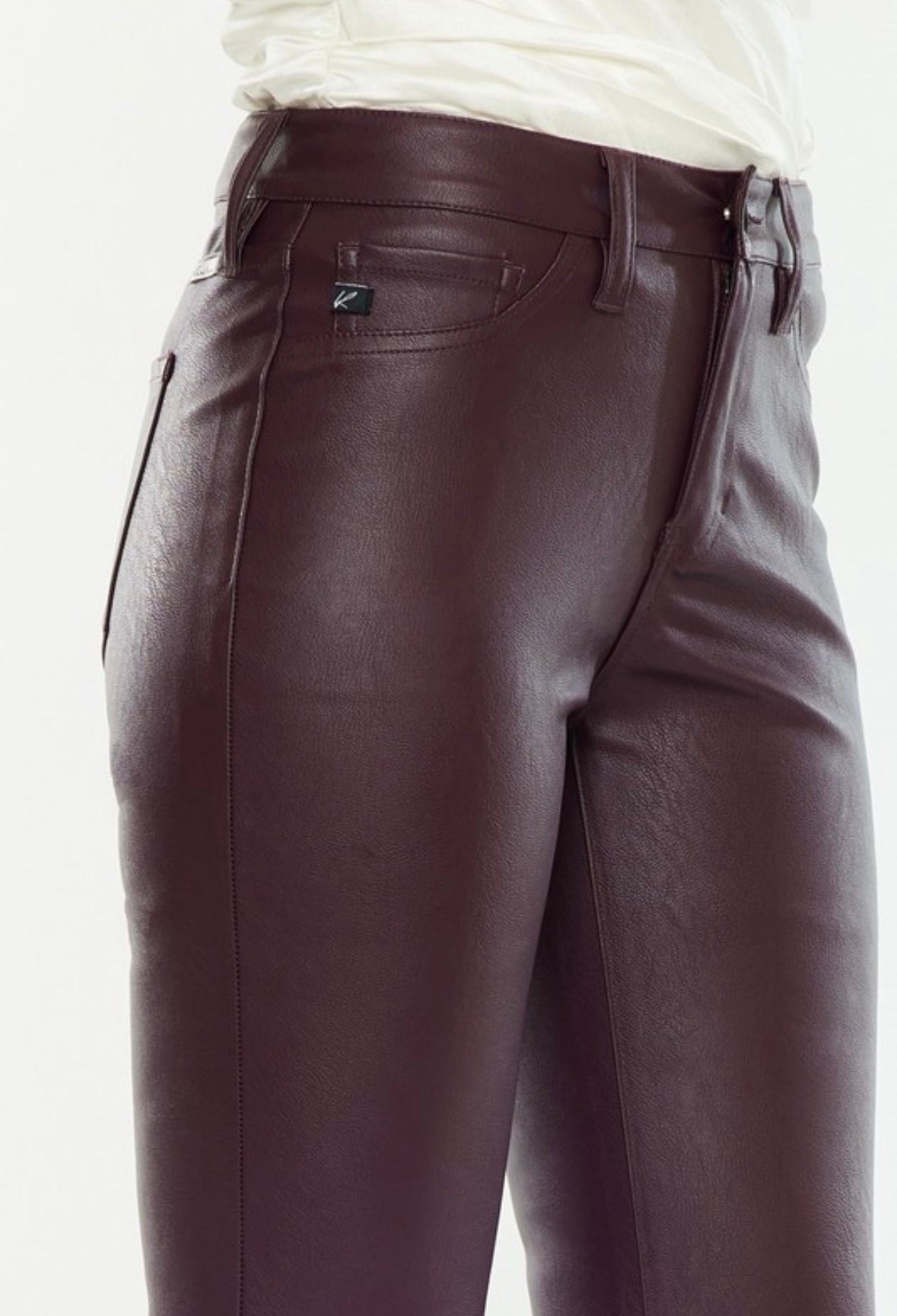 Wine Vegan Leather Flare Pants