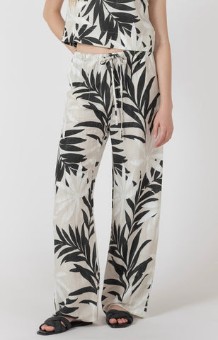 Abstract Leaf Print Linen Pants