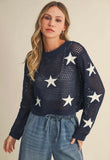 Navy Star Crochet Sweater