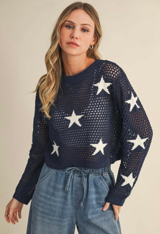 Navy Star Crochet Sweater