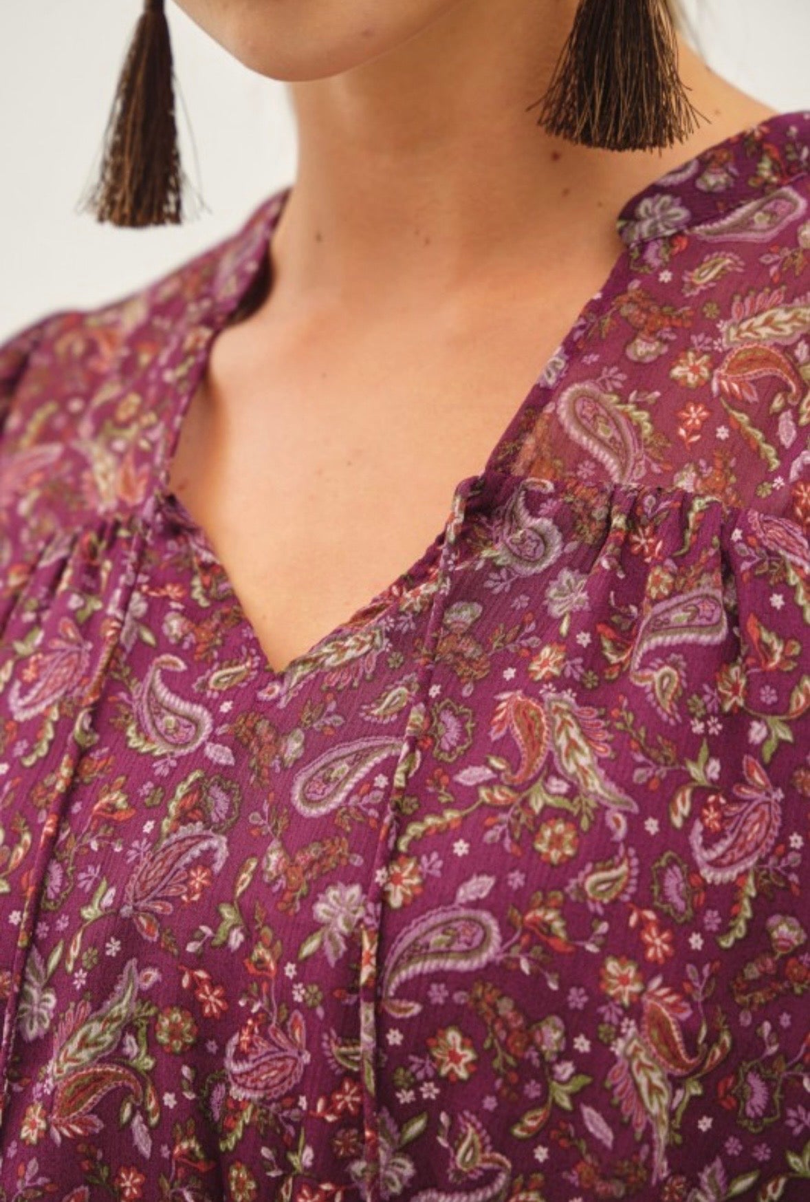 Plum Paisley Peasant Top