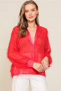 Red Fringe Glitter Button Down